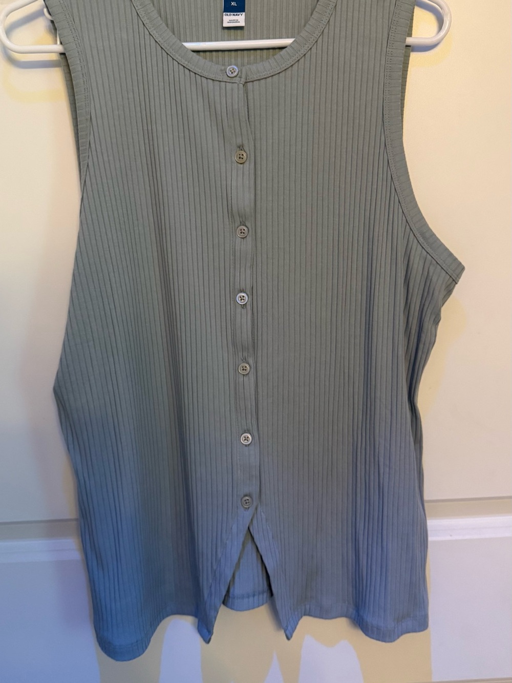 Old Navy Muted Bluish Gray Ribbed Sleeveless Button Front Tank Top XL